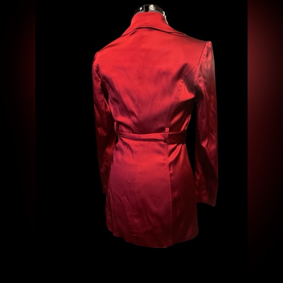 Cache Red heavy satin evening blazer with waist tie.  Beautiful shade of red! - Picture 4 of 8